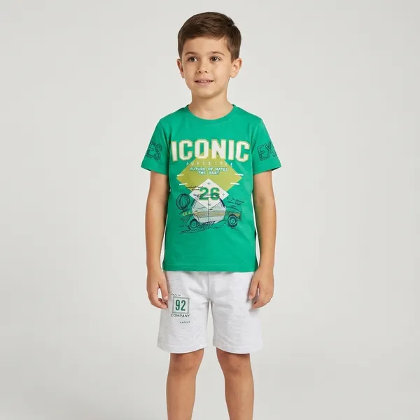 Green_And_White_Cotton_Graphic_Print_T-Shirt_And_Shorts_For_Boys_And_Peach_Cotton_Sleeveless_Graphic_T-Shirt_And_Shorts_For_Boys