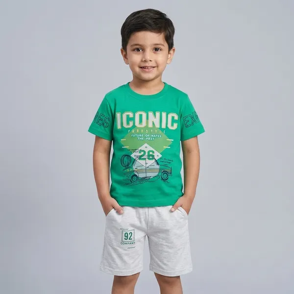 Green_And_White_Cotton_Graphic_Print_T-Shirt_And_Shorts_For_Boys_And_Peach_Cotton_Sleeveless_Graphic_T-Shirt_And_Shorts_For_Boys