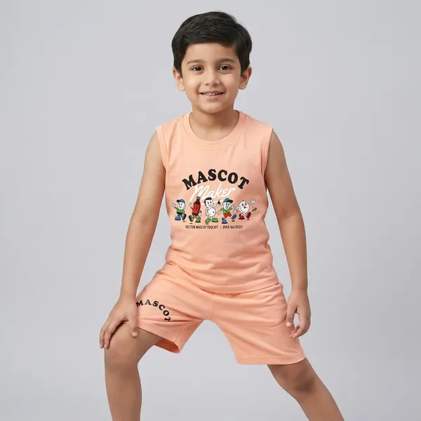 Green_And_White_Cotton_Graphic_Print_T-Shirt_And_Shorts_For_Boys_And_Peach_Cotton_Sleeveless_Graphic_T-Shirt_And_Shorts_For_Boys