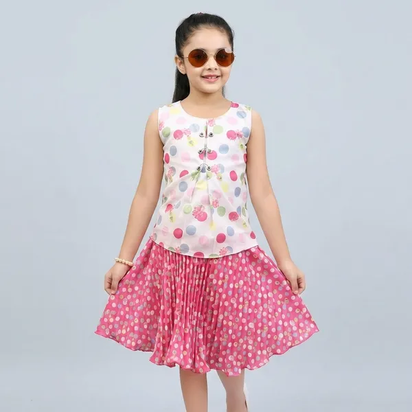 Pink_And_White_Cotton_Polka_Dot_Top_And_Pleated_Skirt_For_Girls
