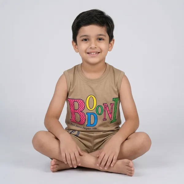 Brown_Cotton_Graphic_Print_Sleeveless_T-Shirt_And_Shorts_For_Boys
