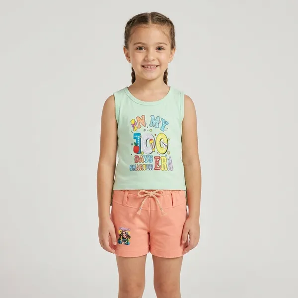 Mint_Green_And_Coral_Cotton_Blend_Sleeveless_Top_And_Shorts_For_Girls