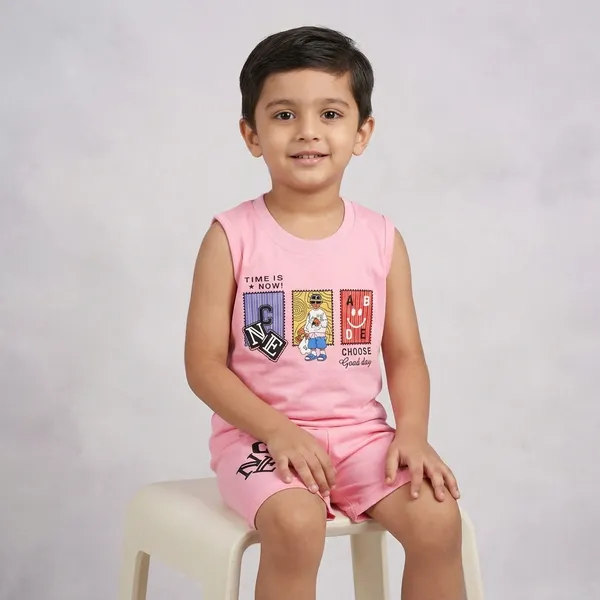 Pink_Cotton_Sleeveless_Graphic_T-Shirt_And_Shorts_For_Boys
