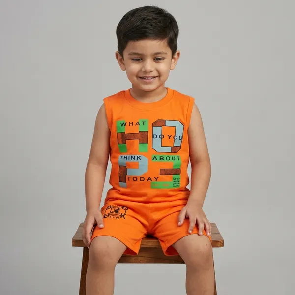 Orange_Cotton_Sleeveless_Graphic_T-Shirt_And_Shorts_For_Boys