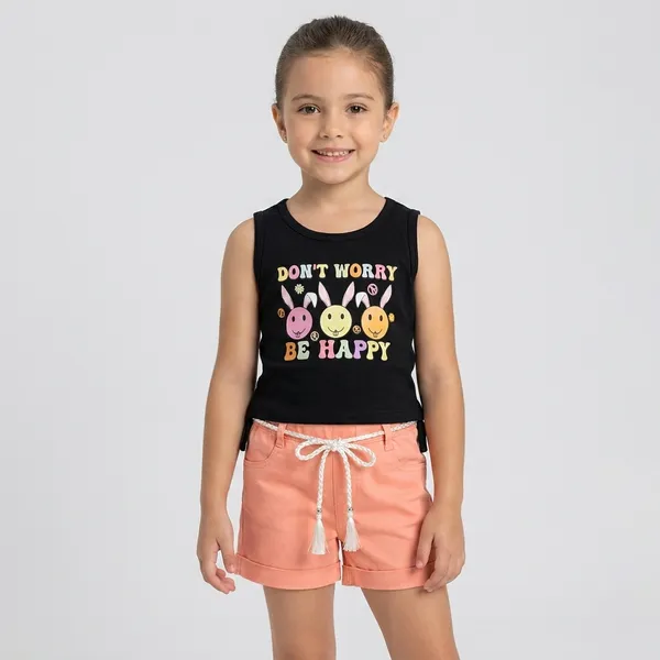 Black_And_Orange_Cotton_Slogan_Tank_Top_And_Shorts_For_Girls