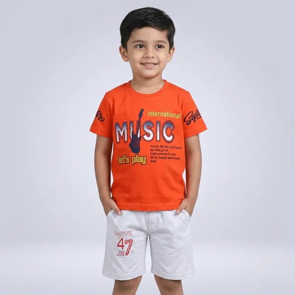 Orange_And_White_Cotton_Graphic_Print_T-Shirt_And_Shorts_For_Boys