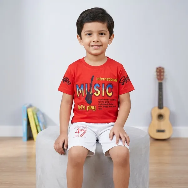Orange_And_White_Cotton_Graphic_Print_T-Shirt_And_Shorts_For_Boys