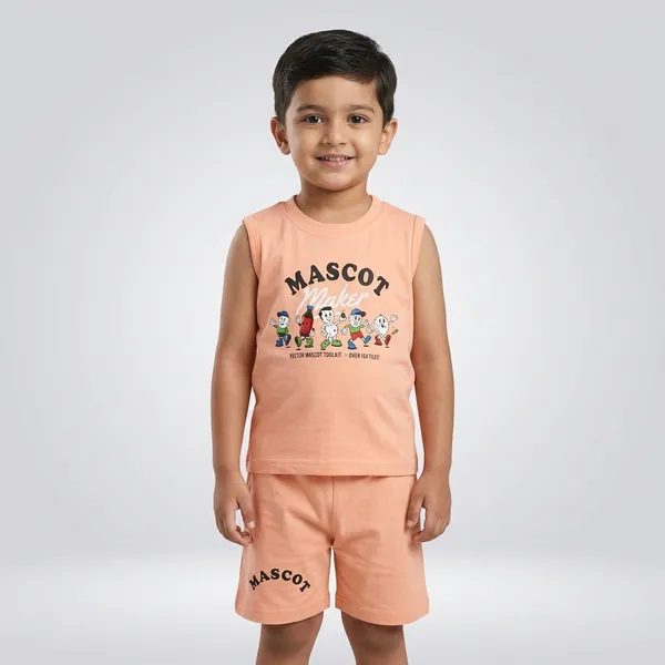 Peach_Cotton_Sleeveless_Graphic_T-Shirt_And_Shorts_For_Boys