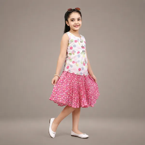 Pink_And_White_Cotton_Polka_Dot_Top_And_Pleated_Skirt_For_Girls