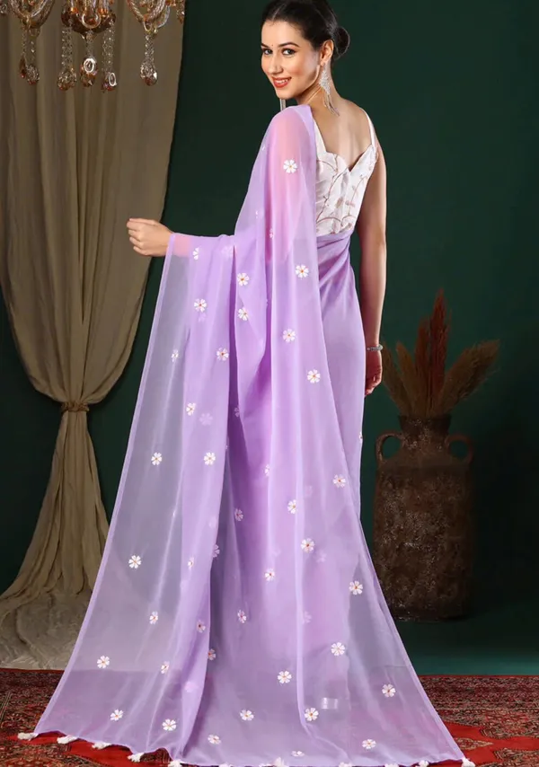 Purple_Georgette_Floral_Saree_With_Blouse_Piece