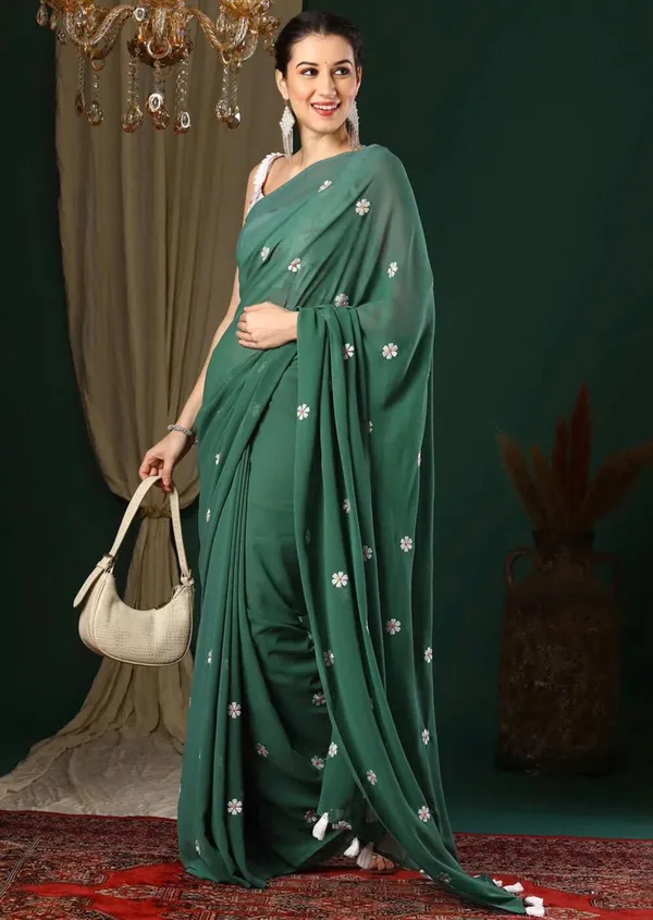 Green_Georgette_Floral_Saree_For_Women