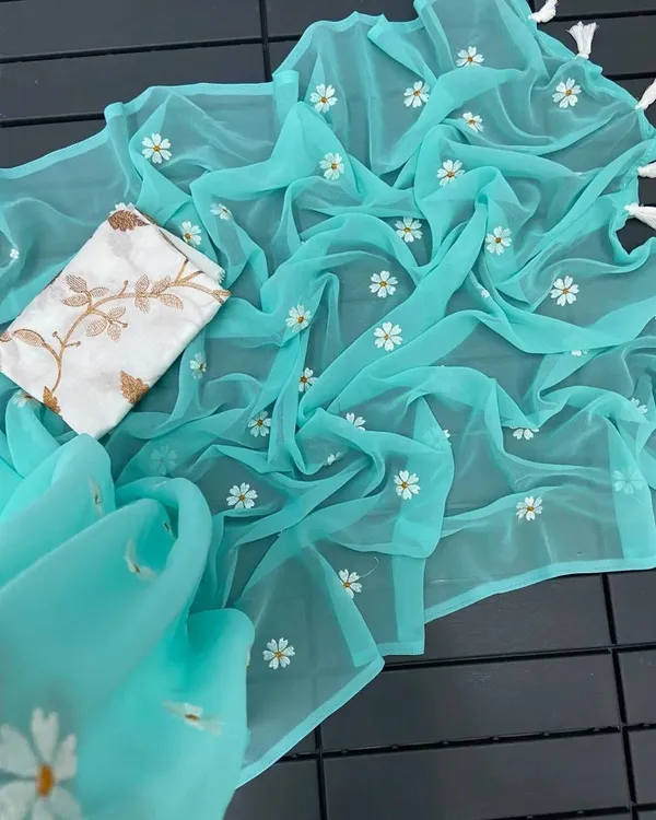 Sky_Blue_Organza_Floral_Embroidered_Dupatta_With_White_Blouse_Piece