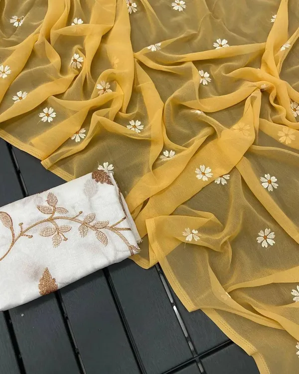 Yellow_Floral_Embroidered_Saree_With_Peach_Blouse