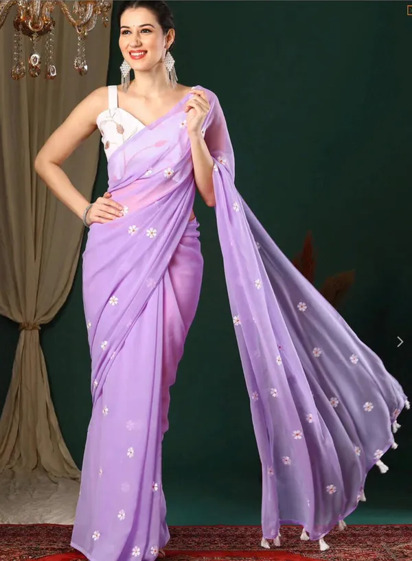 Purple_Georgette_Floral_Saree_With_Blouse_Piece