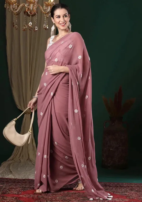 Rust_Pink_Floral_Embroidered_Georgette_Saree_With_Blouse