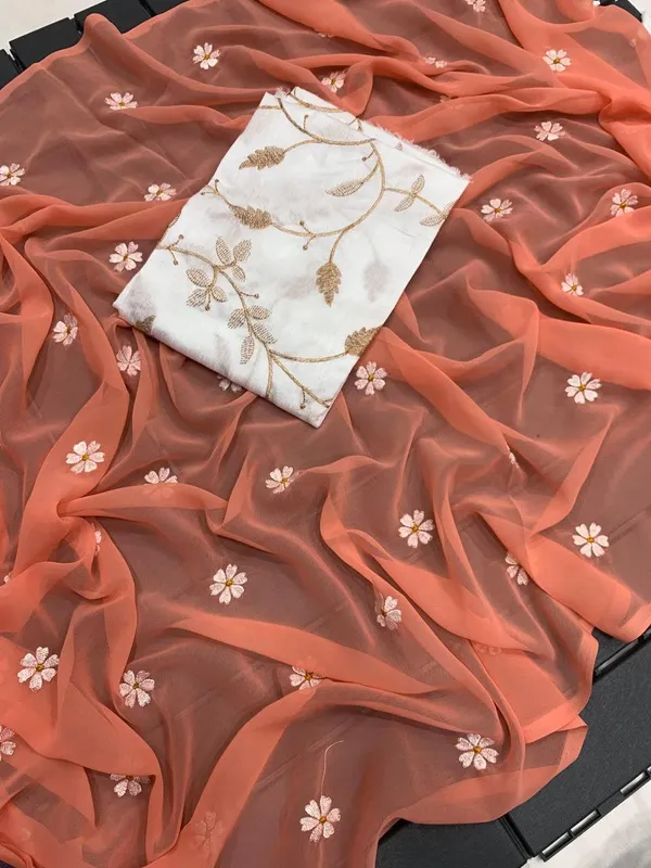 Rusty_Orange_Georgette_Floral_Embroidered_Saree_With_Blouse_Piece
