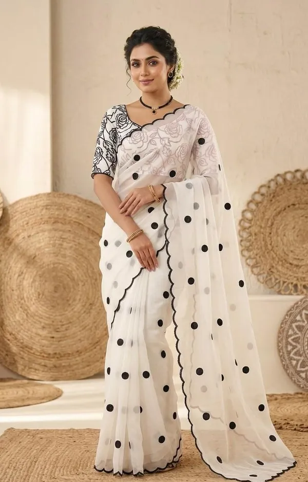White_Silk_Embroidered_Saree_With_Blouse_Piece_For_Women