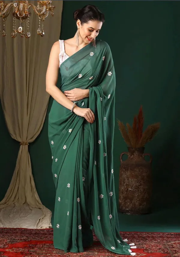 Green_Georgette_Floral_Saree_For_Women