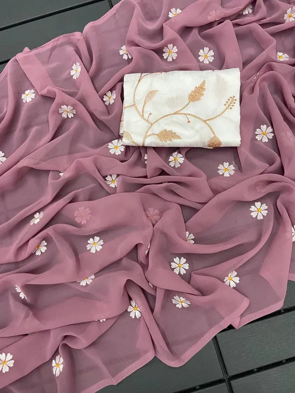 Rust_Pink_Floral_Embroidered_Georgette_Saree_With_Blouse