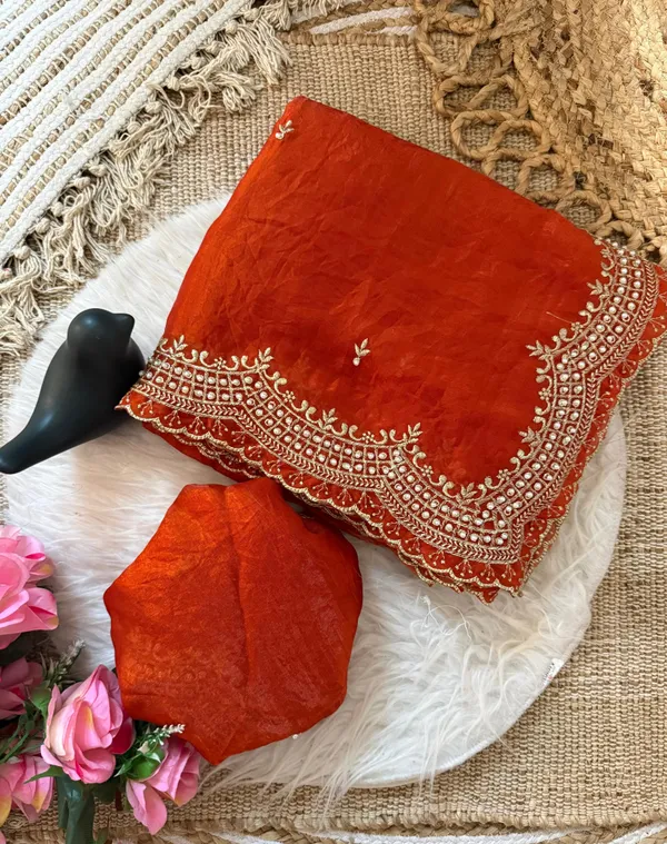 Orange_Silk_Embroidered_Saree_With_Golden_Lace_Border