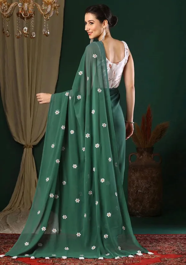 Green_Georgette_Floral_Saree_For_Women