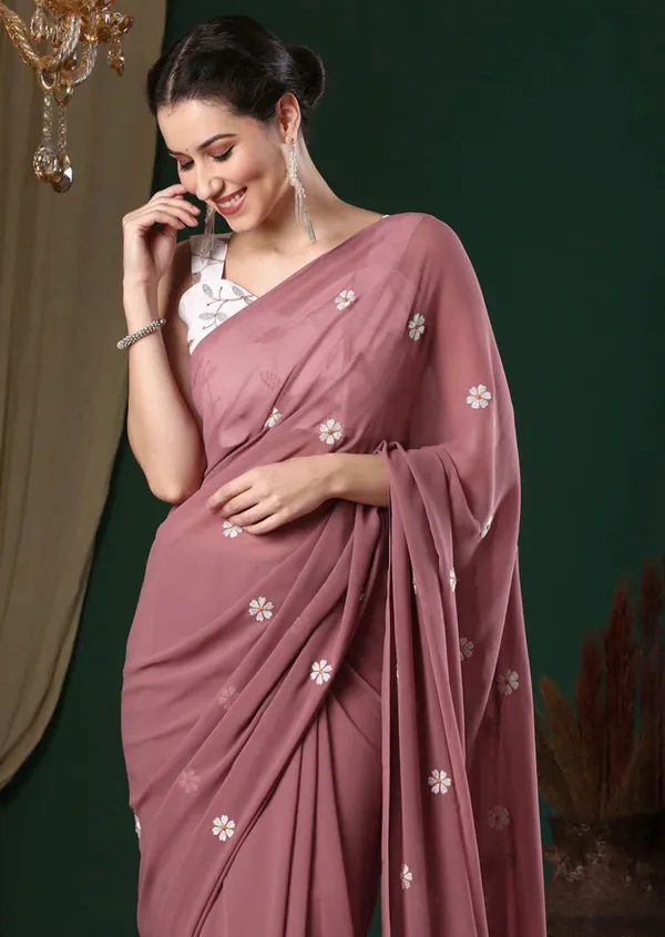 Rust_Pink_Floral_Embroidered_Georgette_Saree_With_Blouse