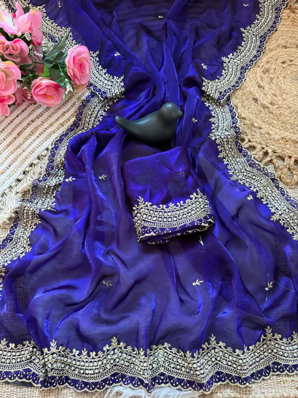 Blue_Georgette_Blouse_With_Saree_For_Women