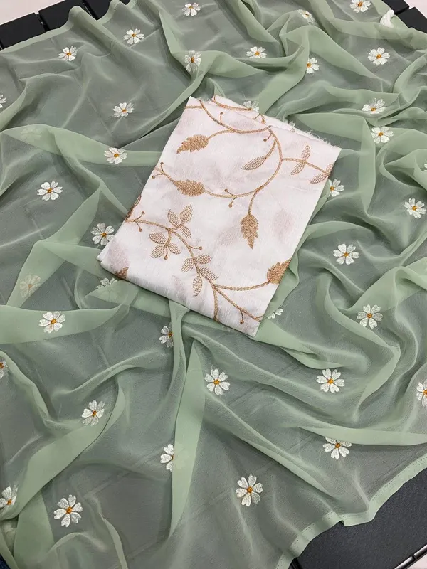 Pista_Green_Georgette_Floral_Embroidered_Saree_With_Blouse