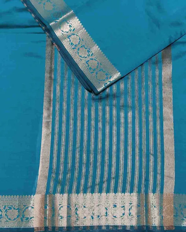 Turquoise_Banarasi_Soft_Silk_Saree_For_Women