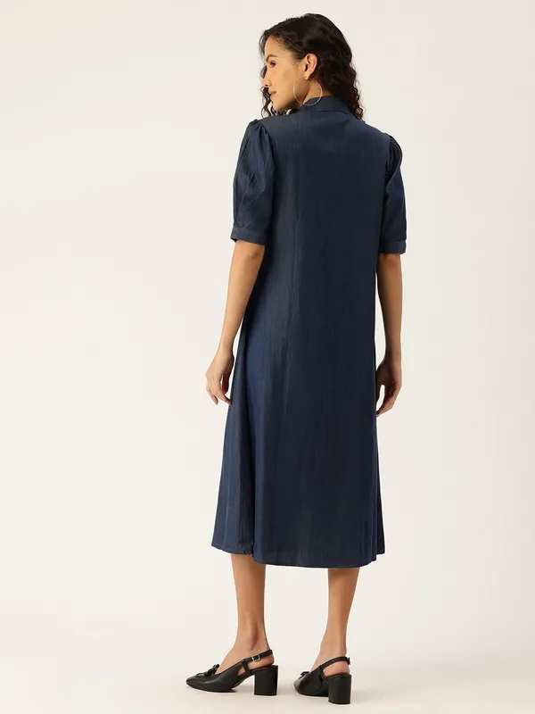 Navy_Blue_A-Line_Midi_Dress_With_V-Neck_For_Women