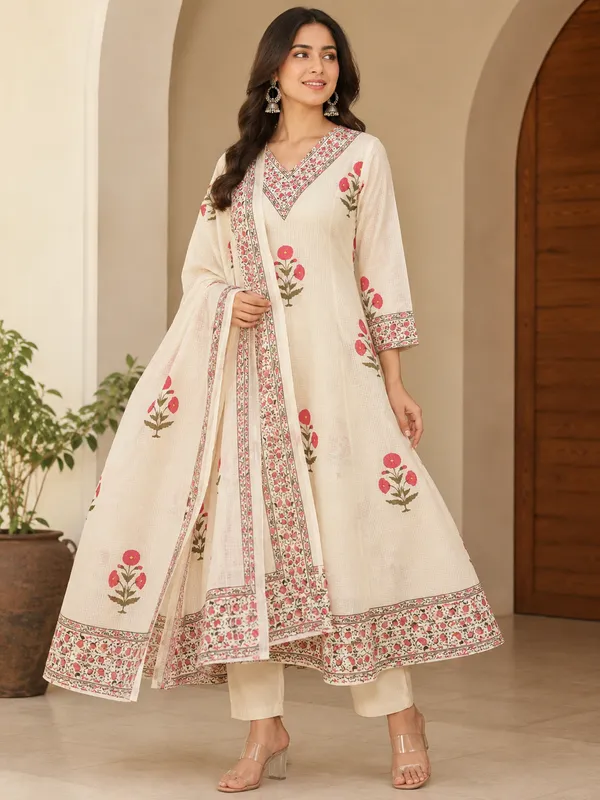 Kotadoriya_white_and_pink_floral_straight_kurta_and_pant_set