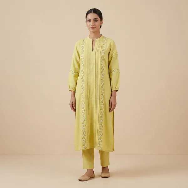 Yellow_Cotton_Embroidered_Floral_Straight_Kurta_Set_For_Women