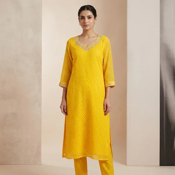 Yellow_Georgette_Embroidered_V-Neck_Kurta_Set_For_Women