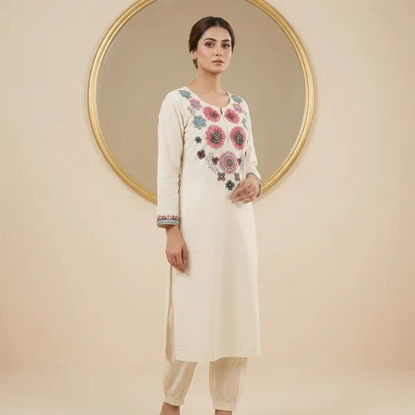 White_Cotton_Floral_Embroidered_Kurta_Set_For_Women