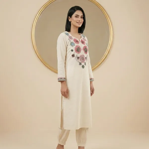 White_Cotton_Floral_Embroidered_Kurta_Set_For_Women