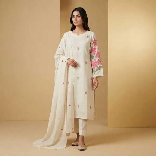 White_Cotton_Floral_Embroidered_Straight_Kurta_Set_For_Women