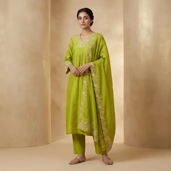 Lime_Green_Embroidered_Cotton_Kurta_Set_With_Dupatta_For_Women