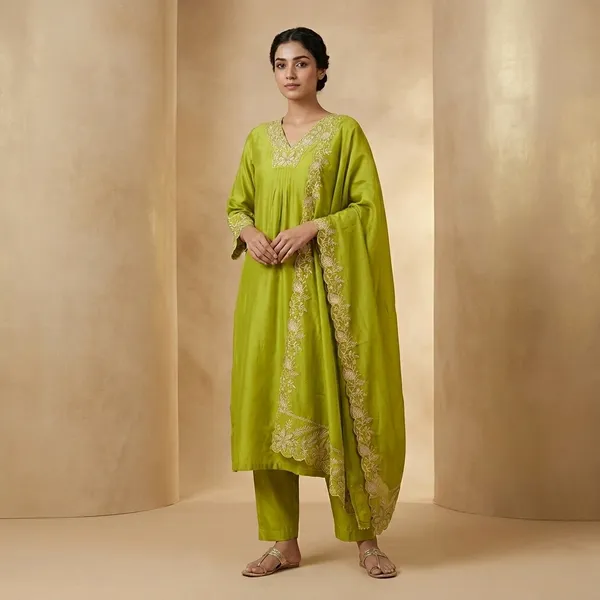 Lime_Green_Embroidered_Cotton_Kurta_Set_With_Dupatta_For_Women
