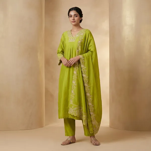 Lime_Green_Embroidered_Cotton_Kurta_Set_With_Dupatta_For_Women