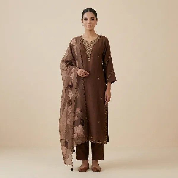 Brown_Embellished_Sequin_Work_Kurta_Set_For_Women