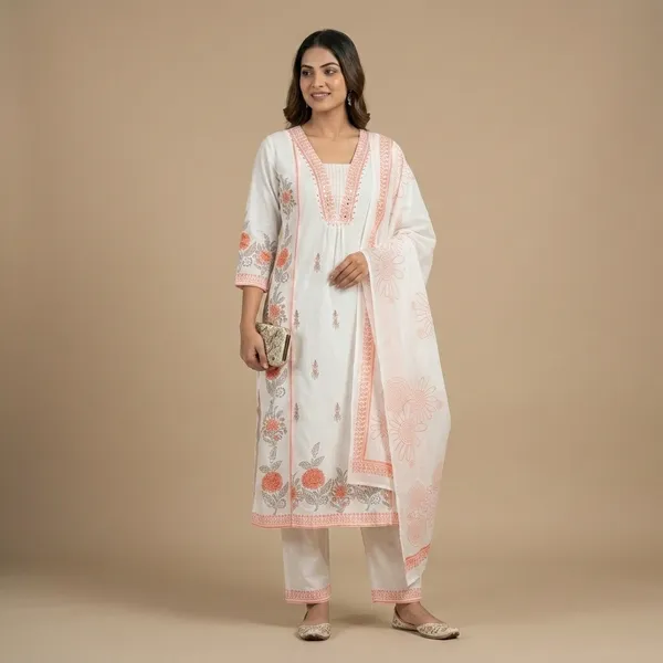 White_Cotton_Embroidered_Floral_Kurta_Set_For_Women