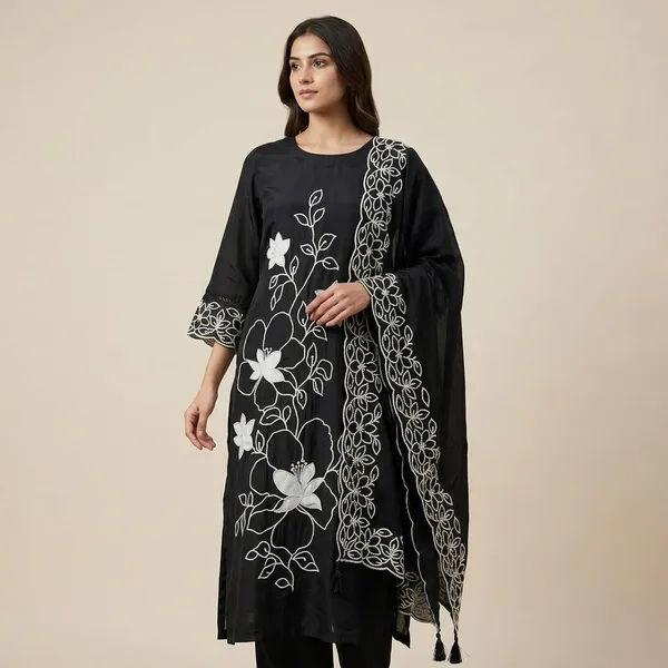 Black_Embroidered_Floral__suits_For_Women