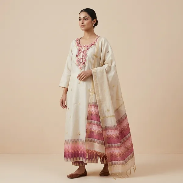 White_Cotton_Embroidered_Kurti_With_Printed_Dupatta_For_Women