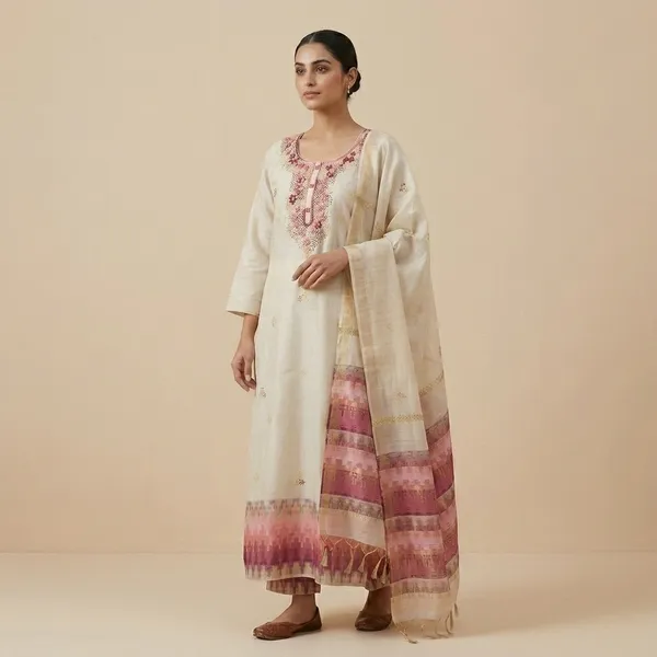 White_Cotton_Embroidered_Kurti_With_Printed_Dupatta_For_Women