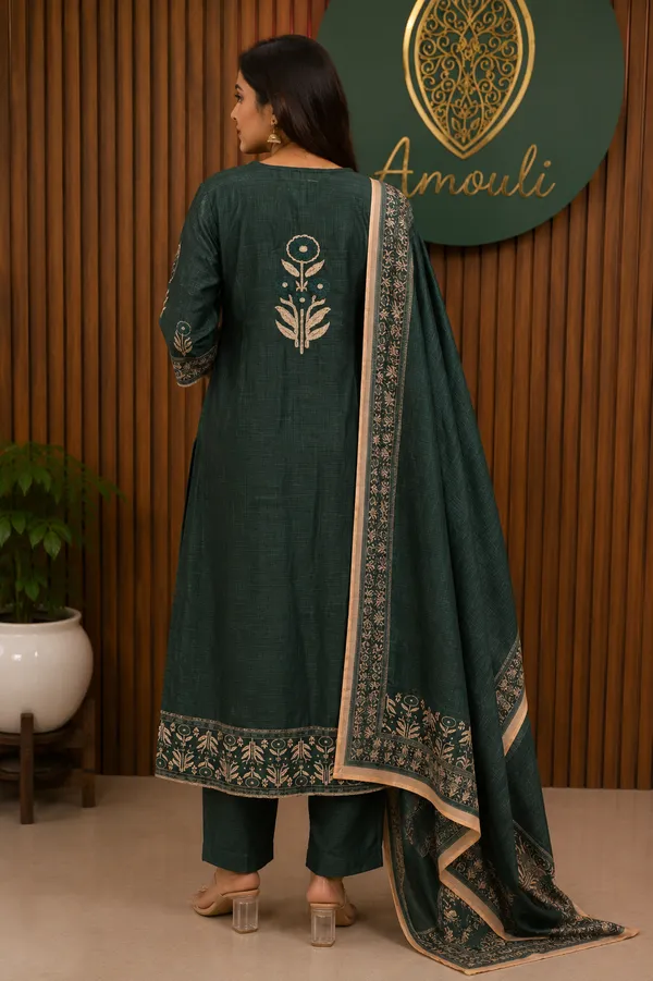 bottle_green_kotadoriya_straigth__kurta_pant_set