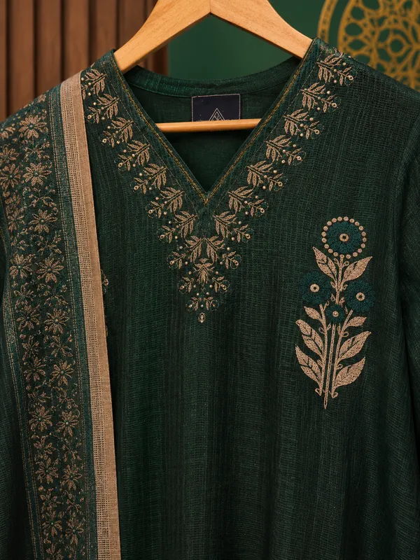 bottle_green_kotadoriya_straigth__kurta_pant_set
