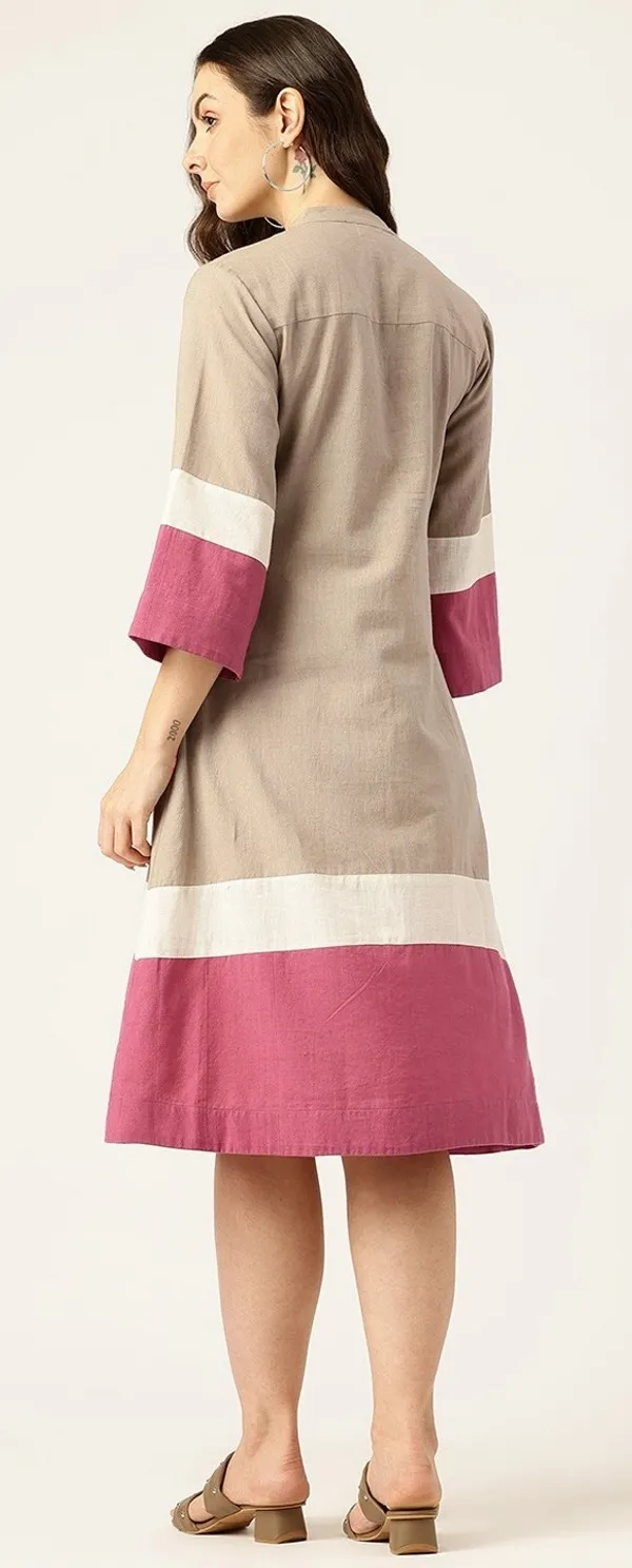 Beige_Cotton_Colorblock_Straight_Dress_For_Women