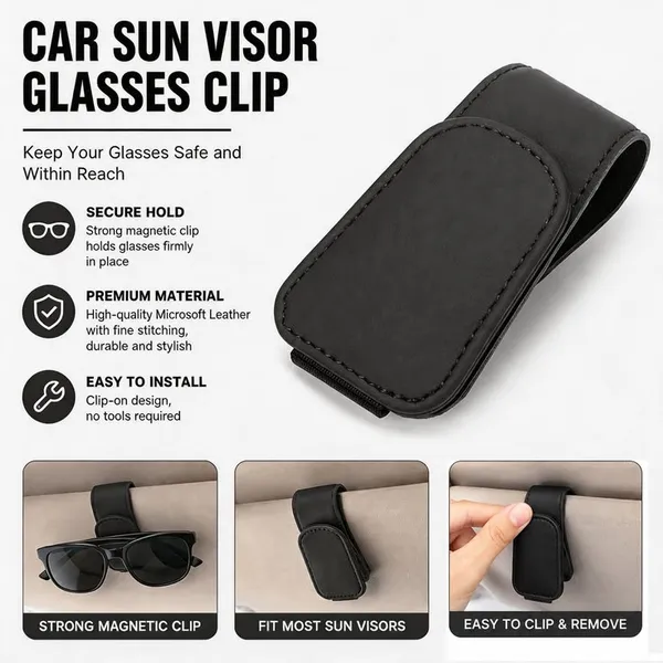 Sunglasses_Holders_for_Car_Sun_Visor,_Leather_Magnetic_Clip,_Gray