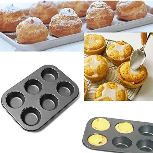 6_Cups_Carbon_Steel_Mini_Muffin_Bun_Pan_Non-Stick_Cupcake_Baking_Bakeware_Mould_Tray_Cake_Mold_(Black),__Muffin_Tray_with_6_Cavities_&_100_Muffin_Liners_SGS_Certified_Non-Stick_Bakeware,_Oven_Safe,_Microwave_Safe,_Dishwasher_Safe,_Carbon_Steel_Cupcake_Mould_for_Baking,