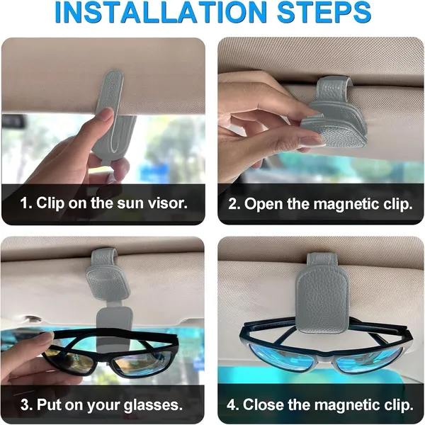 Sunglasses_Holders_for_Car_Sun_Visor,_Leather_Magnetic_Clip,_Gray